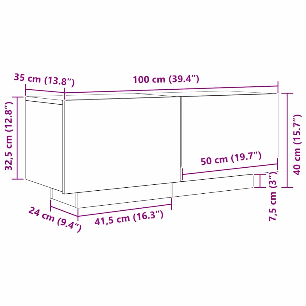 TV-Schränk 100 x 35 x 40 cm Schwarz Eichen-Optik Holzwerkstoff