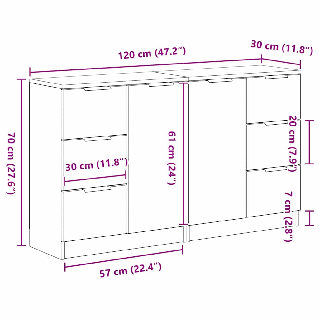 Sideboard Schwarz Eichen-Optik 120 x 30 x 70 cm Holzwerkstoff