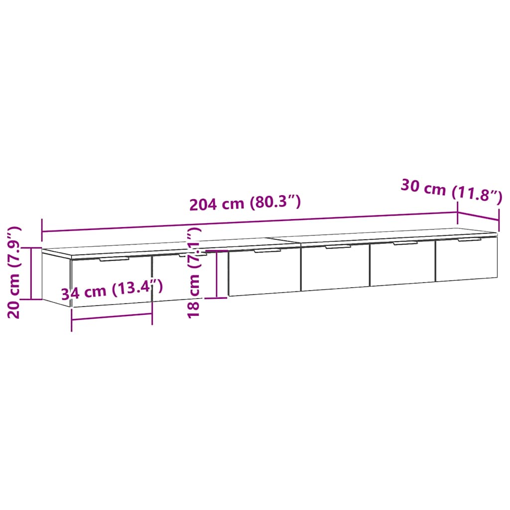 Wandmontierter Schrank 2 stk. Schwarz Eichen-Optik