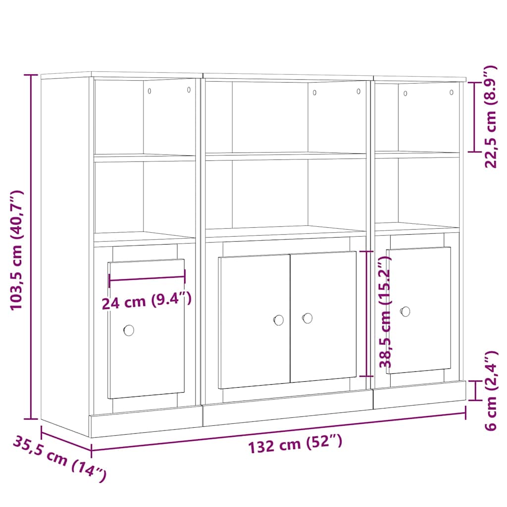 Highboard Schwarz Eichen-Optik 132 x 35,5 x 103,5 cm