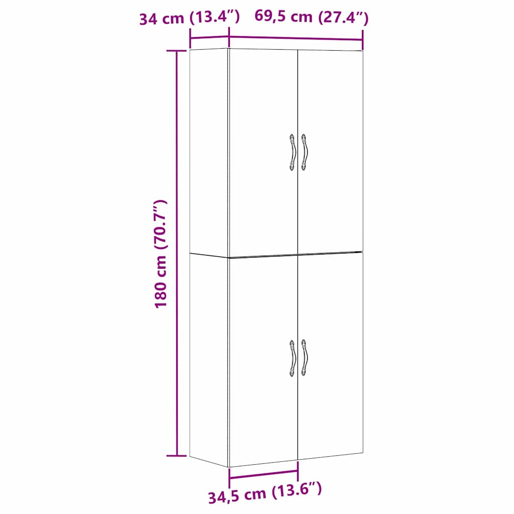 Wandschrank 2 stk. Schwarz Eichen-Optik 69,5 x 34 x 90 cm