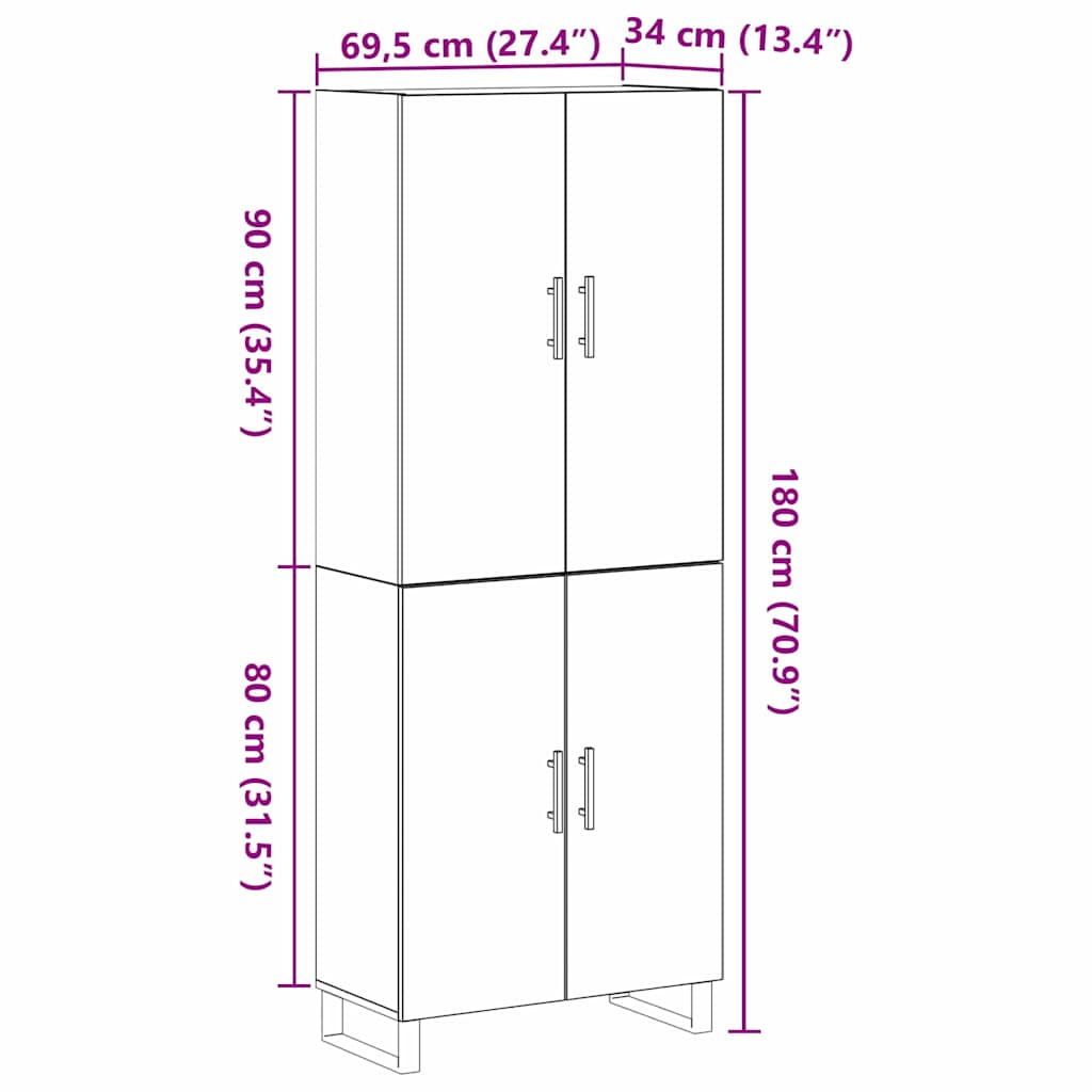Highboard 2 stk. Schwarz Eichen-Optik 69,5 x 34 x 180 cm