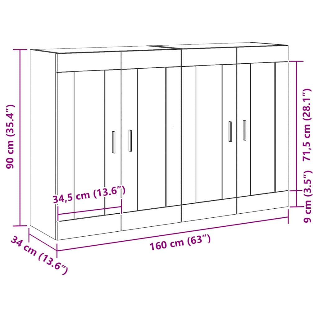 Wandmontierter Schrank 2 stk. Artisan-Eiche 69,5 x 34 x 90 cm