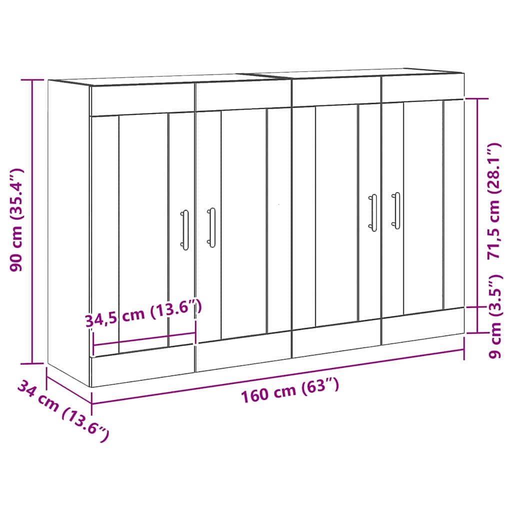 Wandmontierter Schrank 2 stk. Schwarz Eichen-Optik