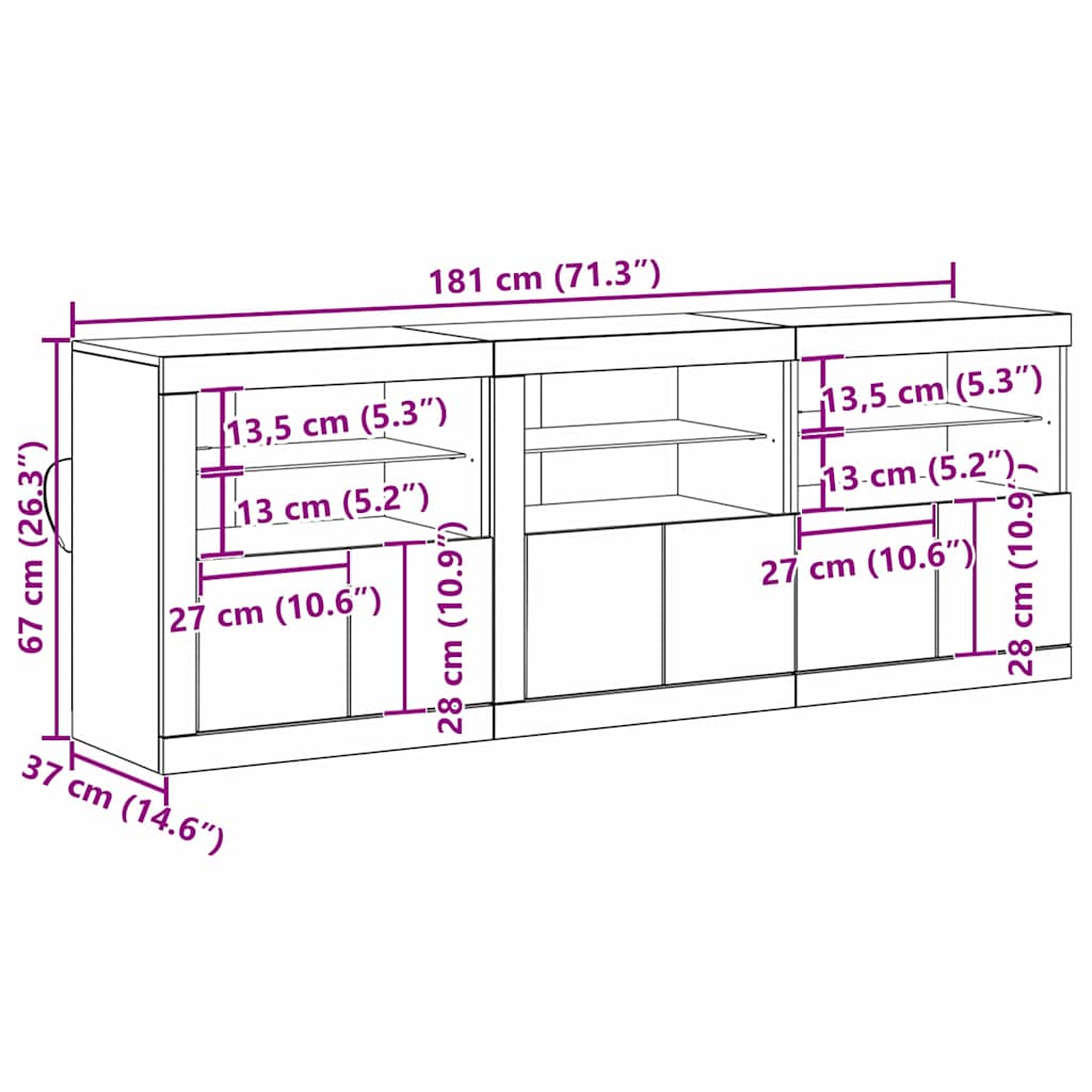 LED-Sideboard Altholz 181 x 37 x 67 cm Holzwerkstoff