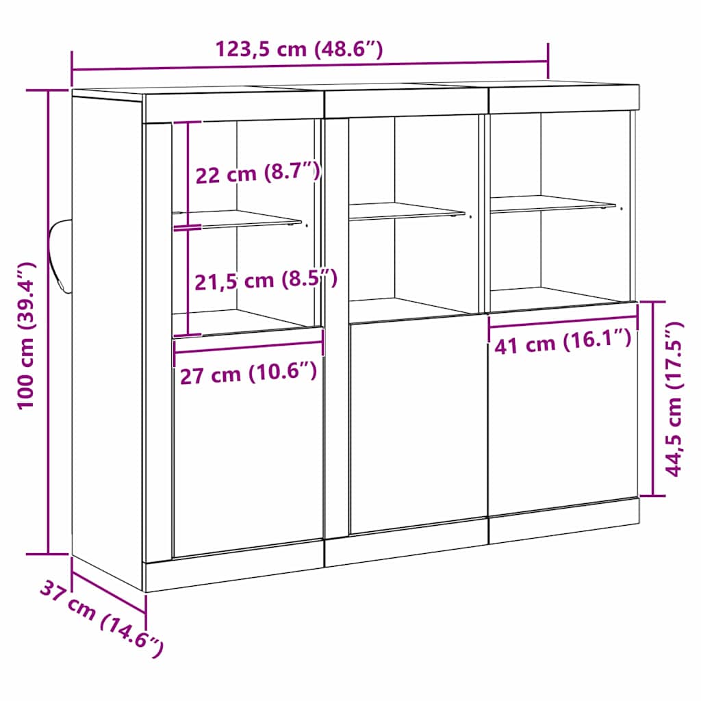 LED-Sideboard 3 stk. Altholz 123 x 37 x 100 cm Holzwerkstoff