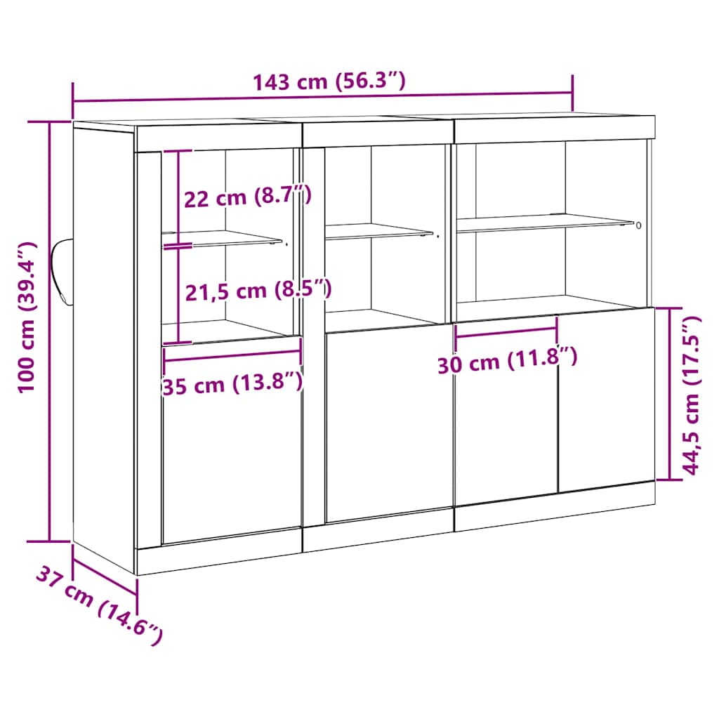 LED-Sideboard Altholz 142,5 x 37 x 100 cm Holzwerkstoff