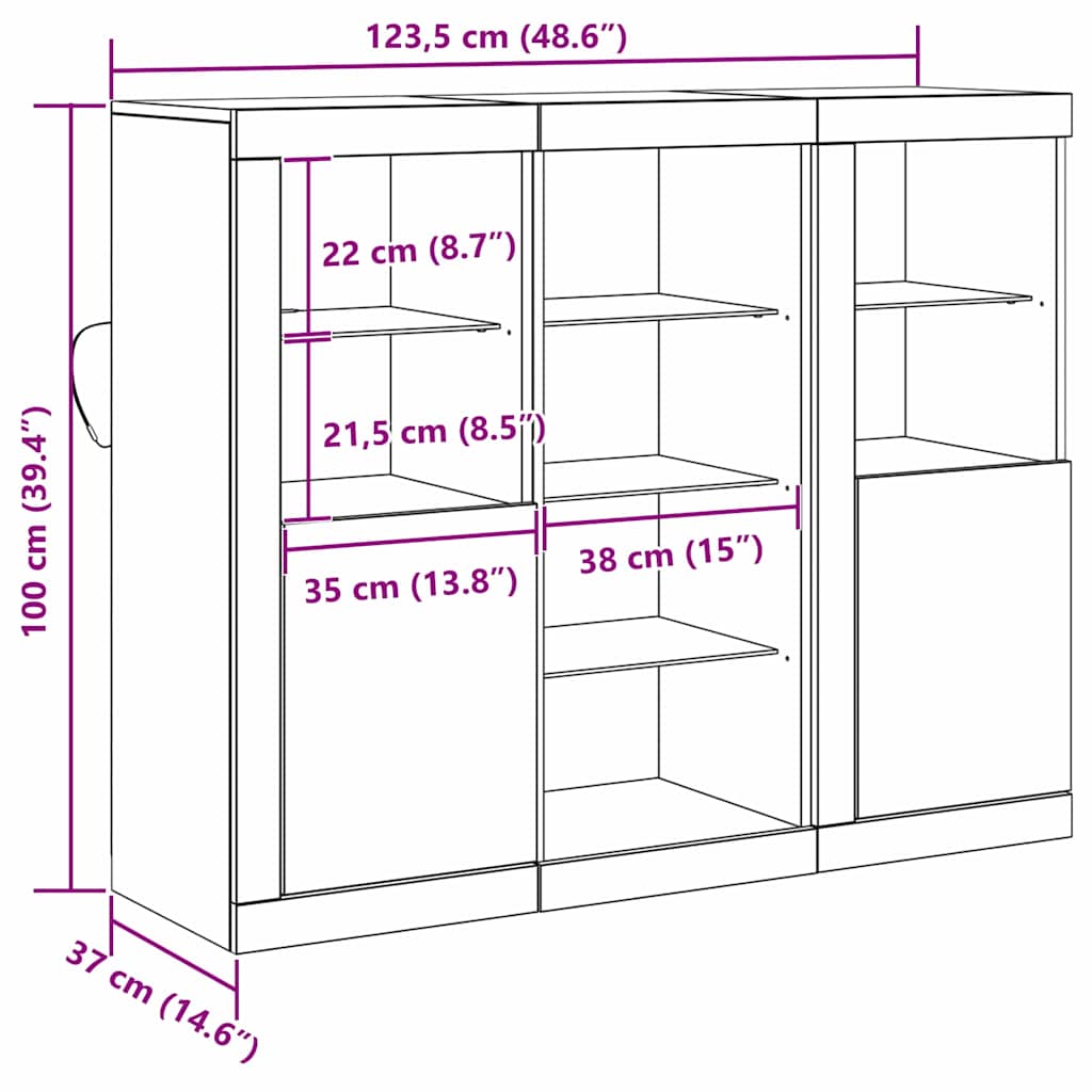 LED-Sideboard Altholz 123 x 37 x 100 cm Holzwerkstoff