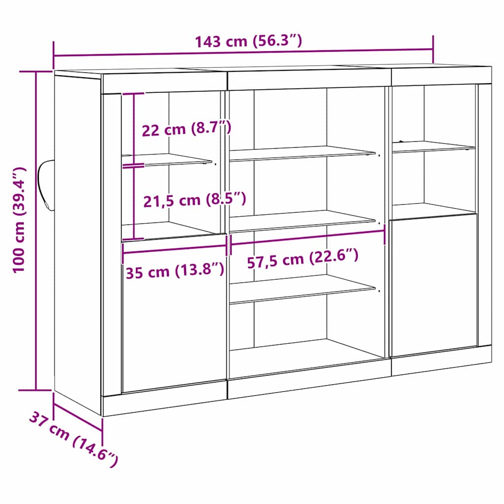 LED-Sideboard Altholz 142,5 x 37 x 100 cm Holzwerkstoff