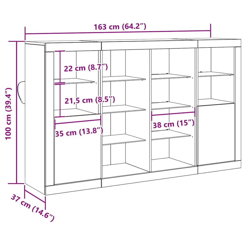 LED-Sideboard Altholz 163 x 37 x 100 cm Holzwerkstoff