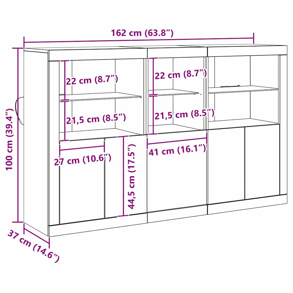 LED-Sideboard Altholz 162 x 37 x 100 cm Holzwerkstoff
