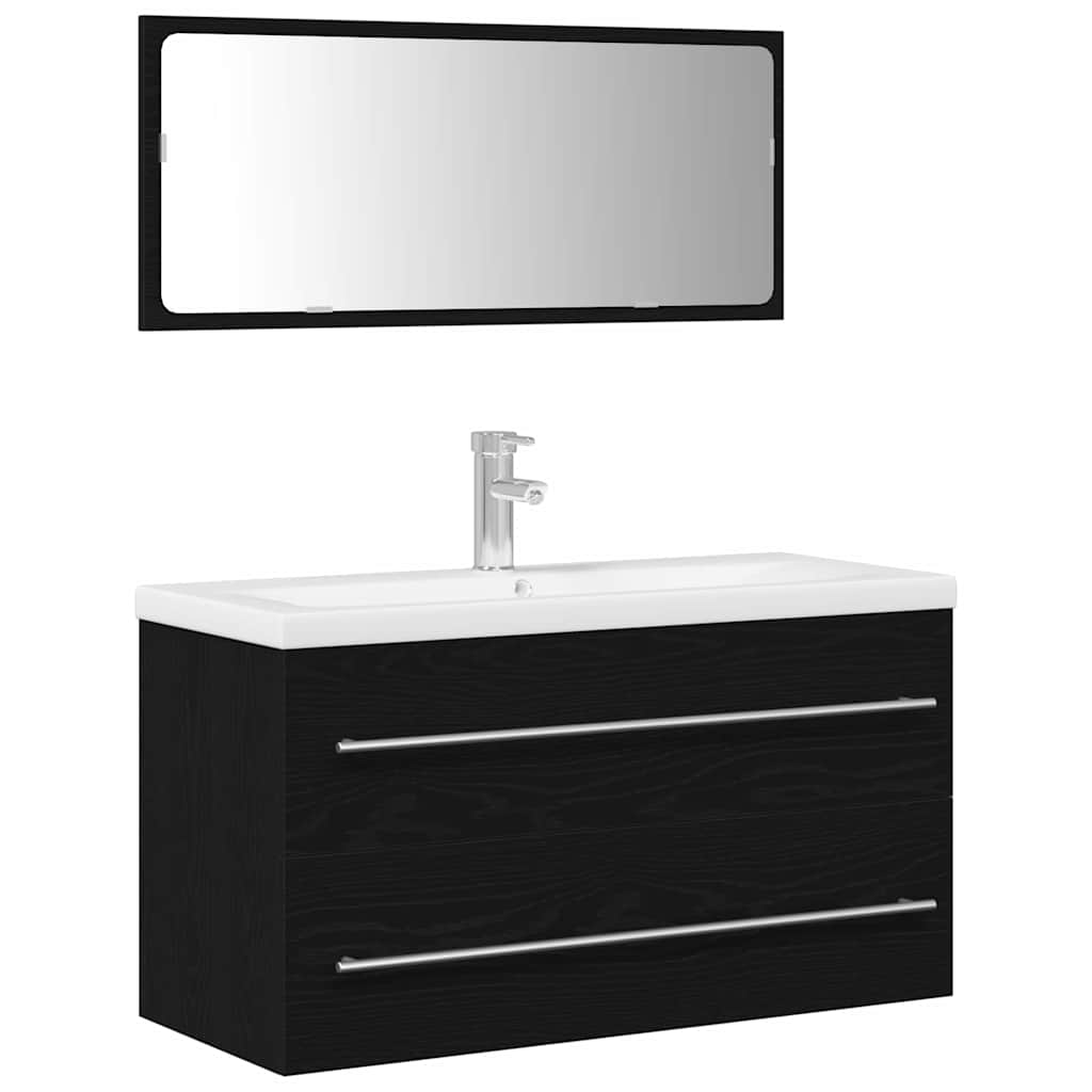 Waschbeckenunterschrank mit Becken 3 pcs Schwarze Eiche