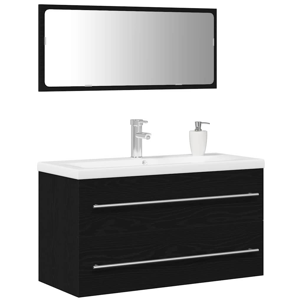 Waschbeckenunterschrank mit Becken 3 pcs Schwarze Eiche