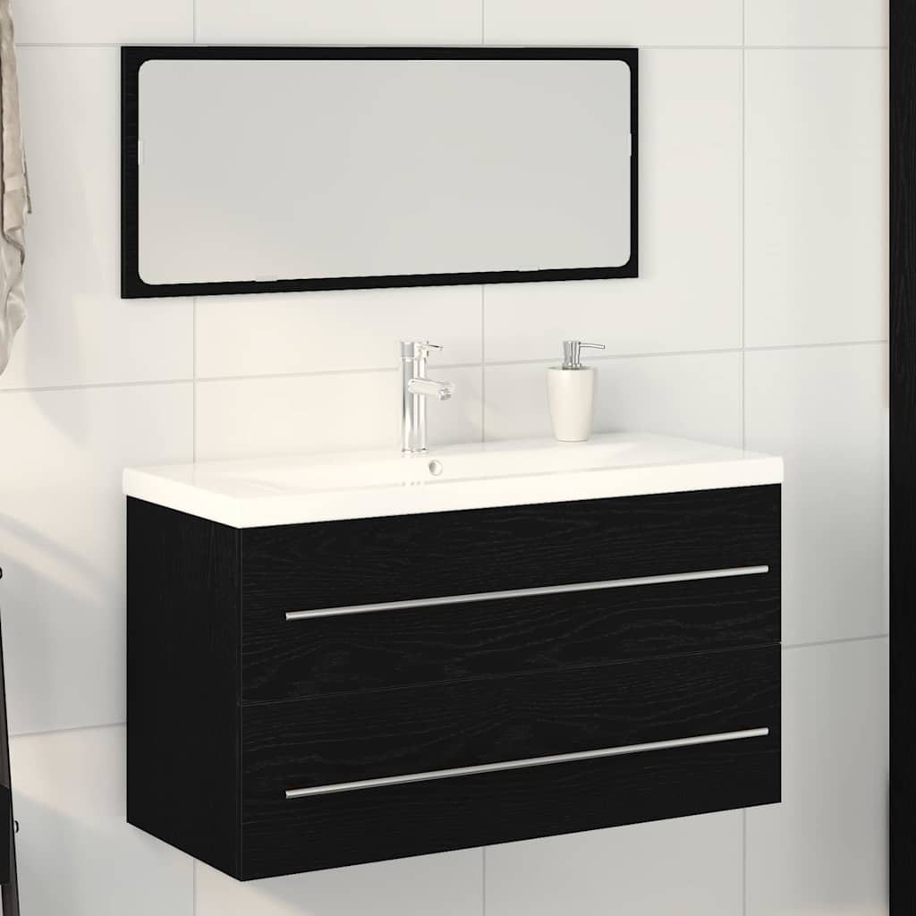Waschbeckenunterschrank mit Becken 3 pcs Schwarze Eiche