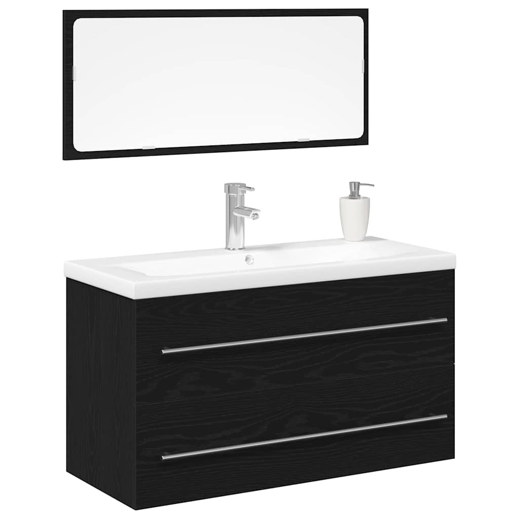 Waschbeckenunterschrank mit Becken 3 pcs Schwarze Eiche