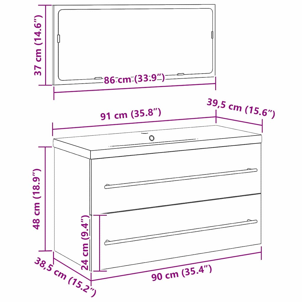 Waschbeckenunterschrank mit Becken 3 pcs Schwarze Eiche