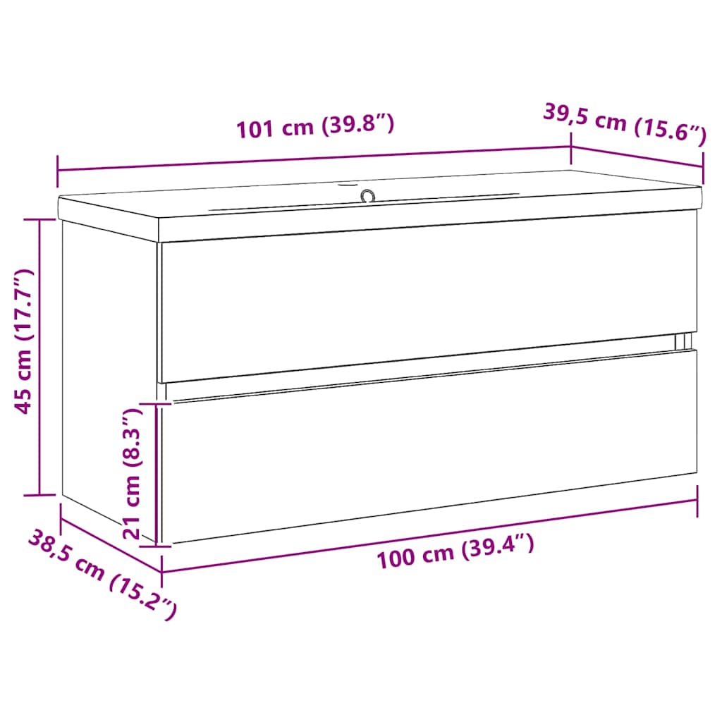 Waschbeckenschrank Schwarz Eichen-Optik 100 x 39 x 62 cm