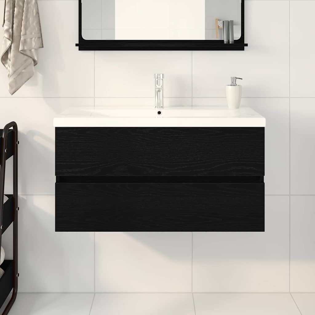 Waschbeckenunterschrank mit Tür Schwarze Eiche 90 x 39 x 62 cm