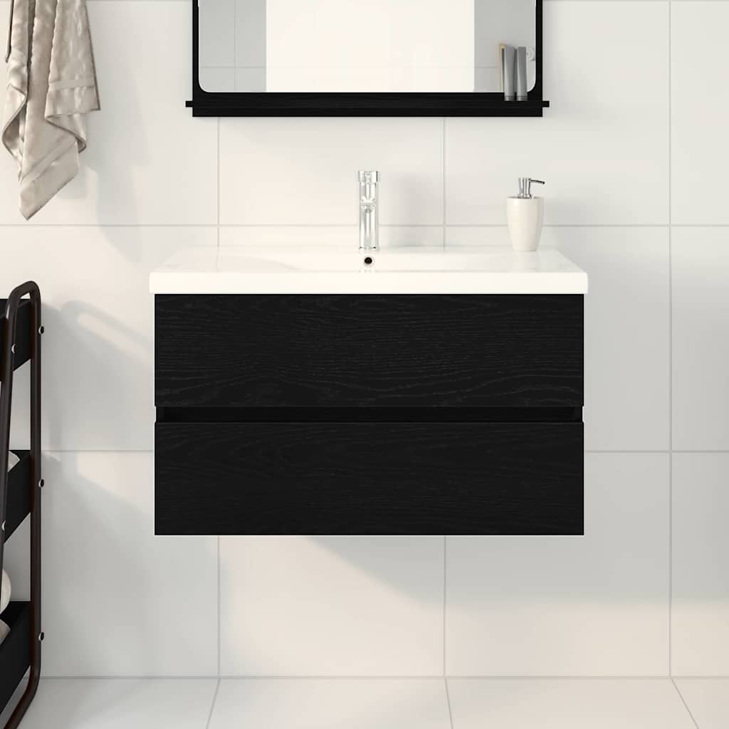 Waschbeckenunterschrank mit Tür Schwarze Eiche 80 x 39 x 62 cm