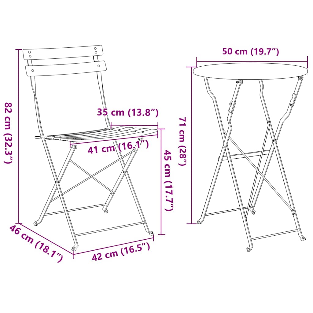 Klapp Bistro Set 3 stk. Beige Stahl