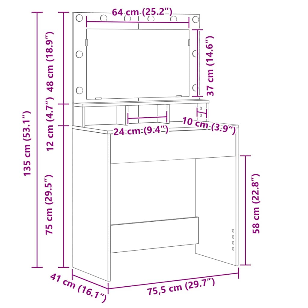 Schminktisch Artisan-Eiche 75,5 x 41 x 135 cm Holzwerkstoff