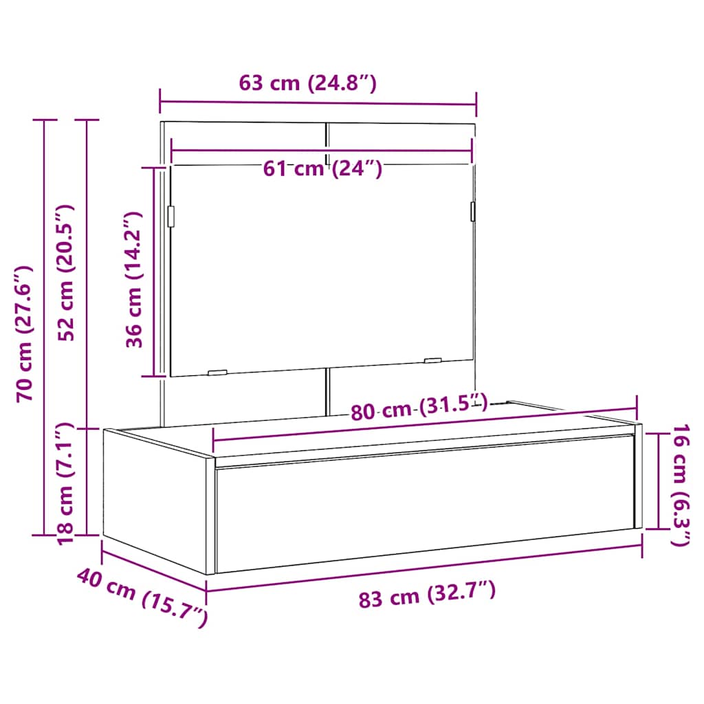 Schminktisch Braun 83 x 40 x 70 cm Holzwerkstoff