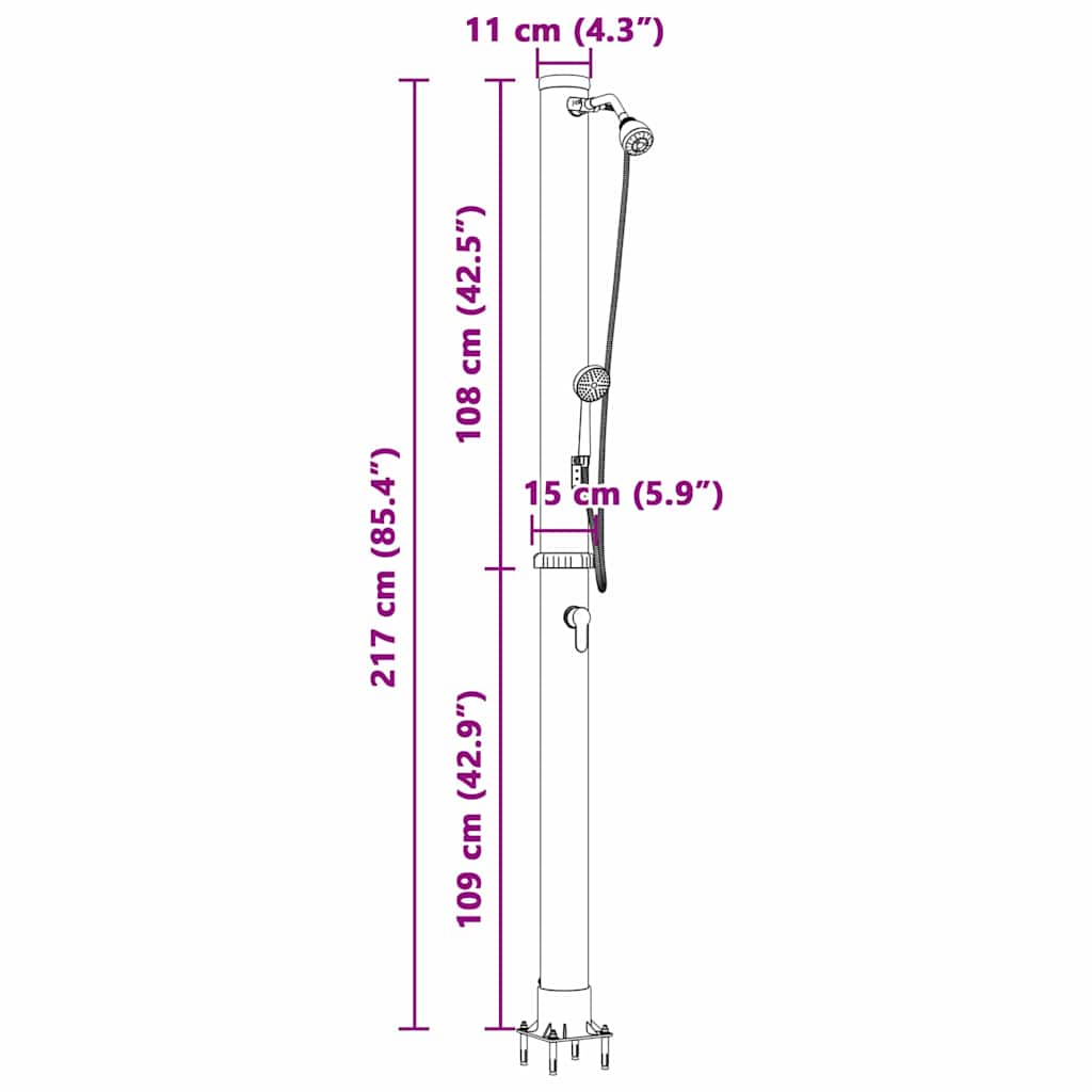 Außen Solardusche Schwarz 217 cm PVC und Aluminium