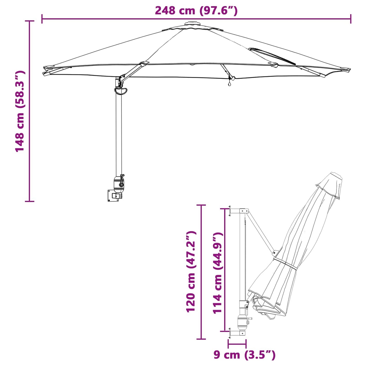Garten-Sonnenschirm Anthrazit 248 x 248 x 148 cm