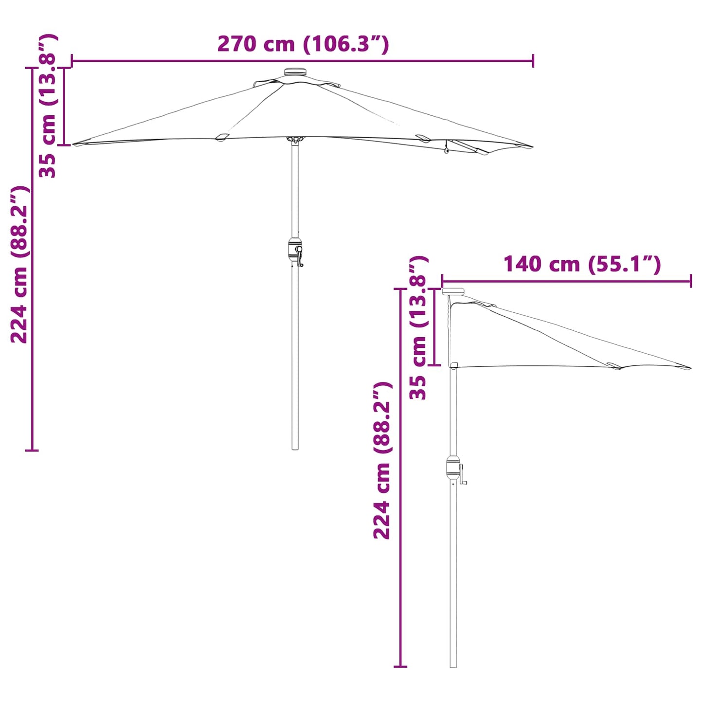 Garten-Sonnenschirm Anthrazit 294 x 150 x 223 cm