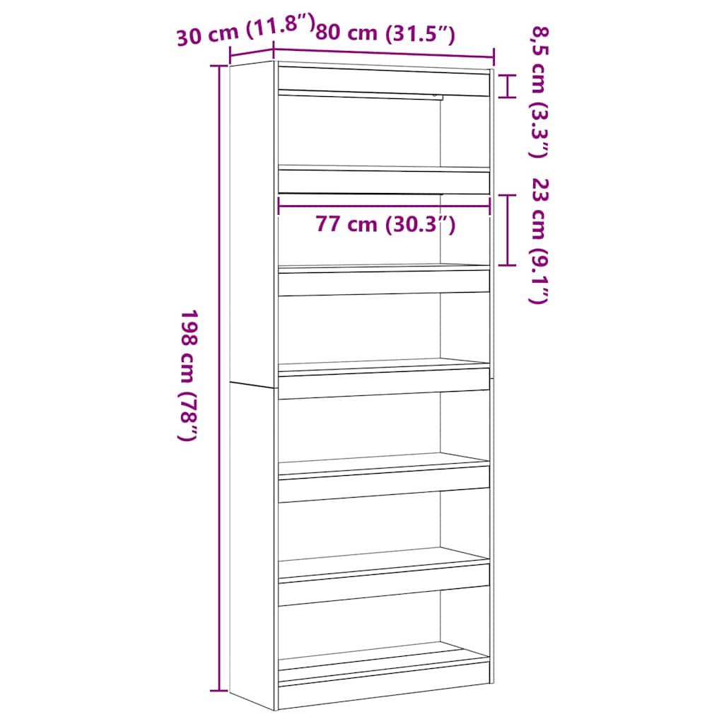Bücherregal mit Regal Weiß 80 x 30 x 198 cm Holzwerkstoff