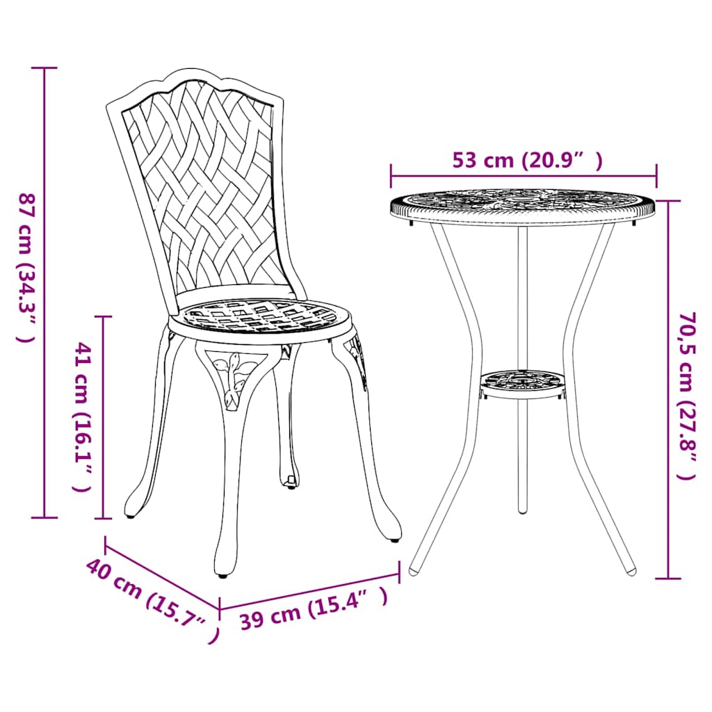 Garten Bistro Set 3 stk. Schwarz Aluminium