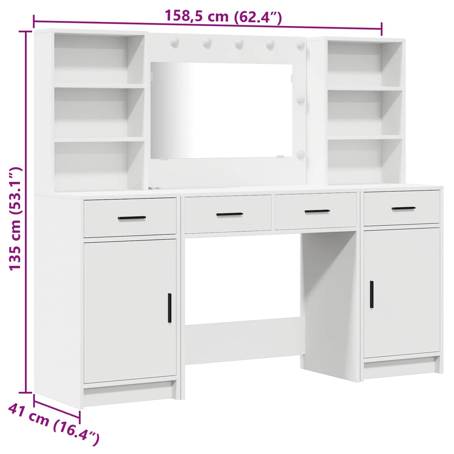 Schminktisch Set 3 stk. Weiß Holzwerkstoff