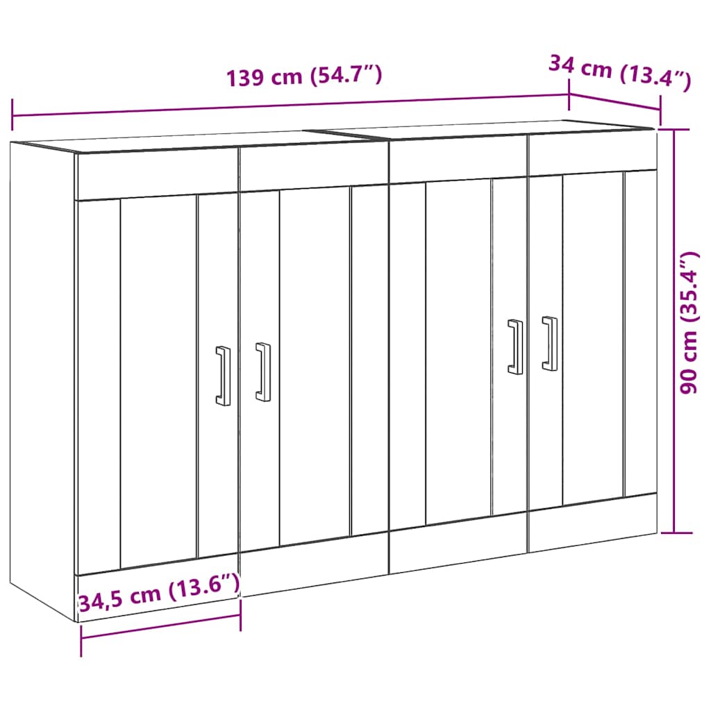 Wandschränke 2 stk. Schwarz Eichen-Optik 69,5 x 34 x 90 cm