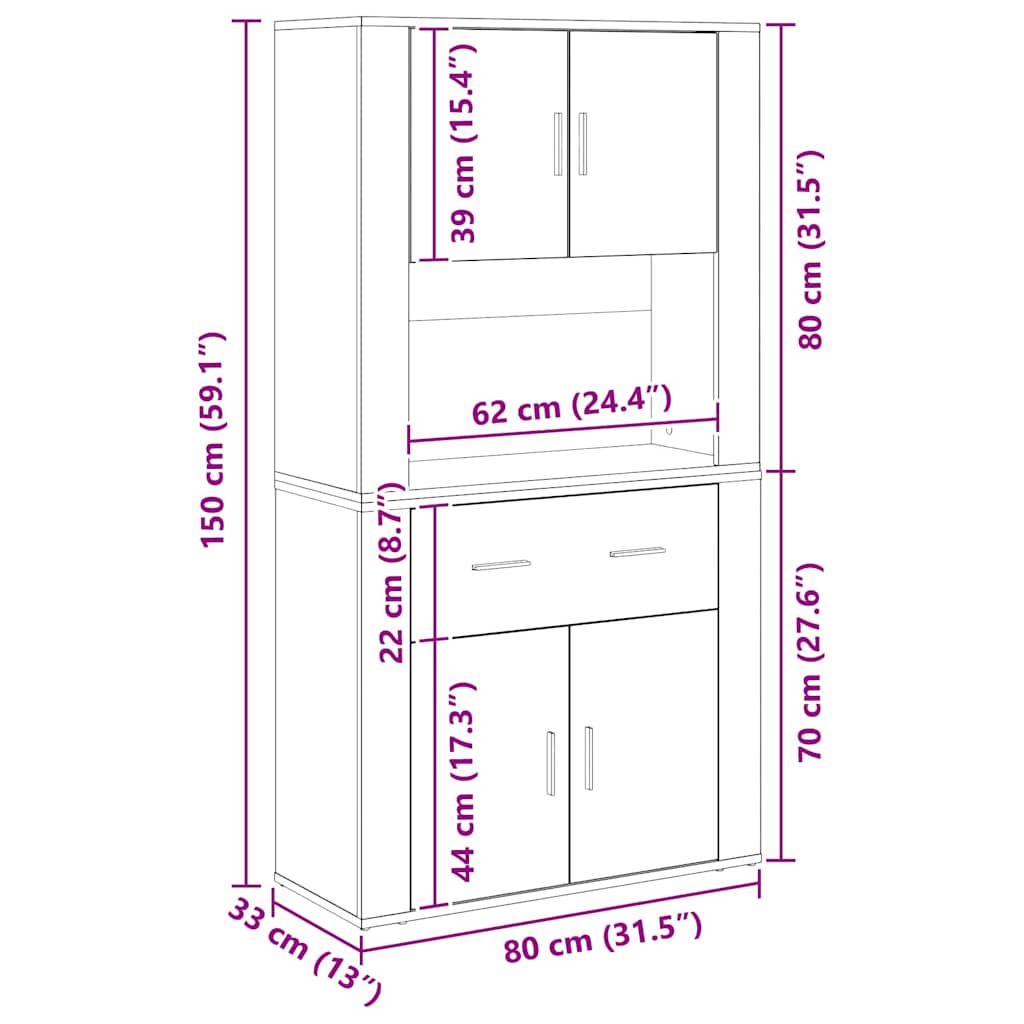 Highboard Artisan-Eiche 80 x 33 x 150 cm Holzwerkstoff