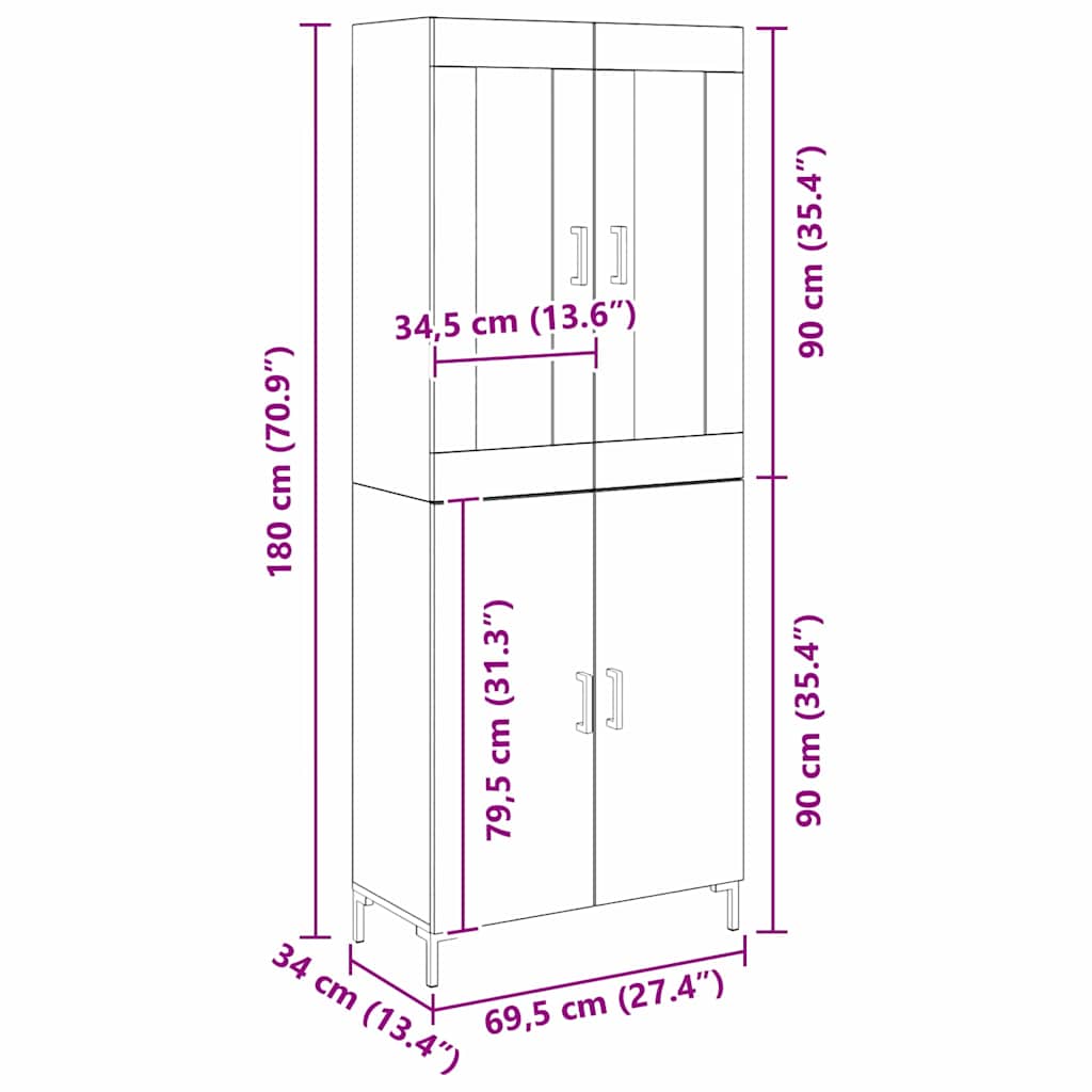 Highboard 2 stk. Altholz 69,5 x 34 x 180 cm Holzwerkstoff
