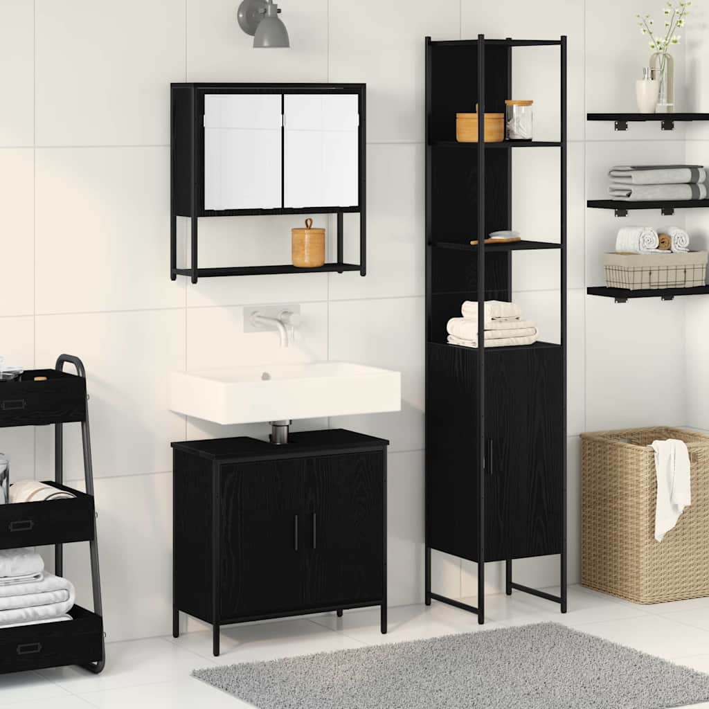 Badezimmermöbel Set mit Regal 3 pcs Schwarz 33 x 33 x 185.5 cm