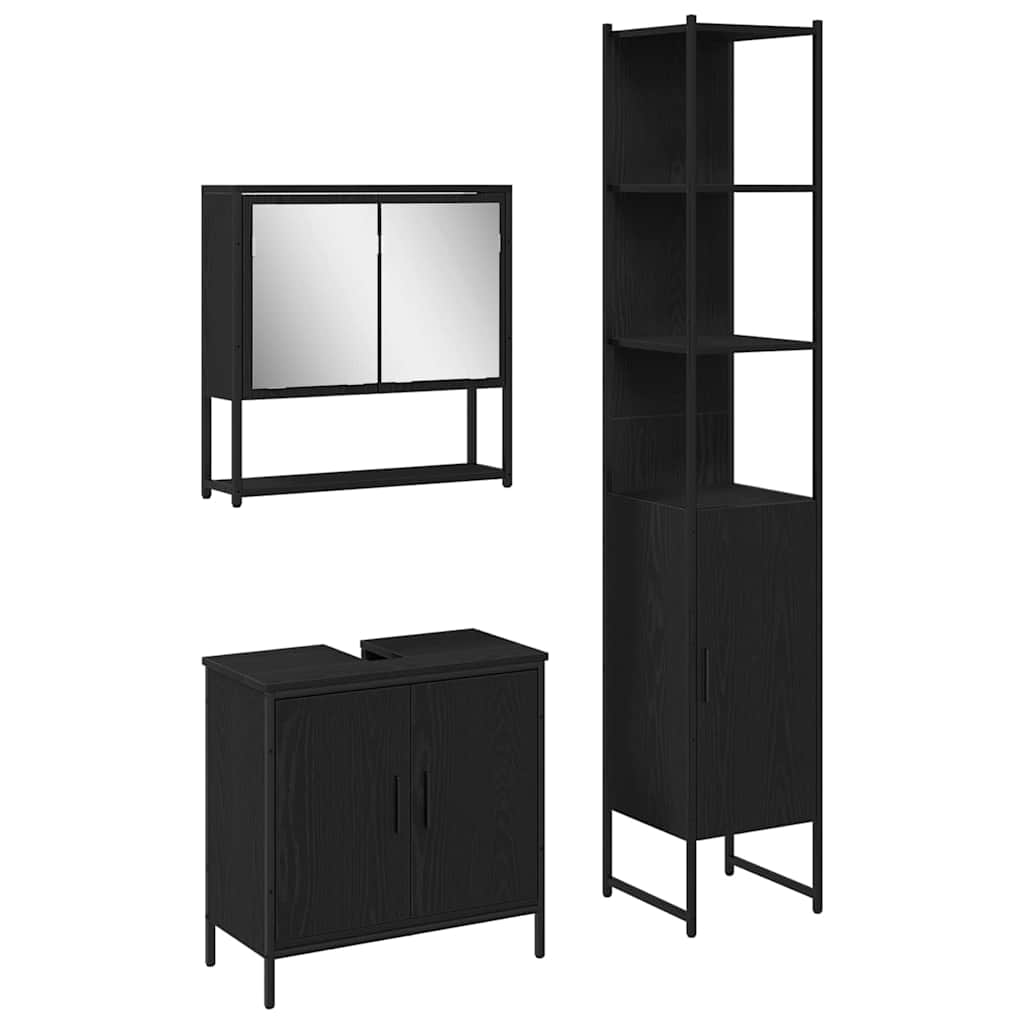 Badezimmermöbel Set mit Regal 3 pcs Schwarz 33 x 33 x 185.5 cm