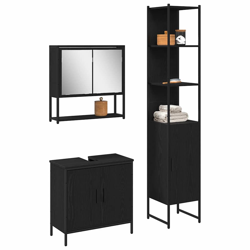 Badezimmermöbel Set mit Regal 3 pcs Schwarz 33 x 33 x 185.5 cm