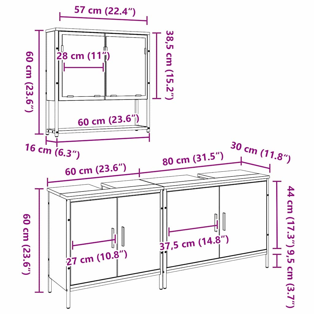 Badezimmermöbel-Set mit Regal mit Tür 3 pcs Braun Holzwerkstoff