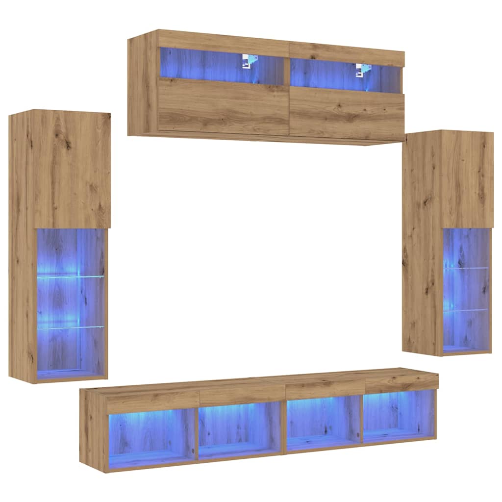 TV-Wandregal-Set 6 pcs Artisan-Eiche 30.5 x 30 x 102 cm