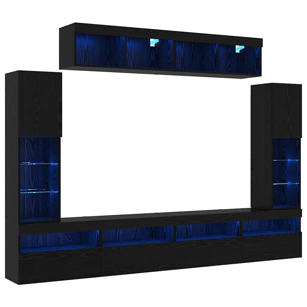 TV-Wandregal-Set 6 pcs Schwarz Eichen-Optik 30.5 x 30 x 102 cm