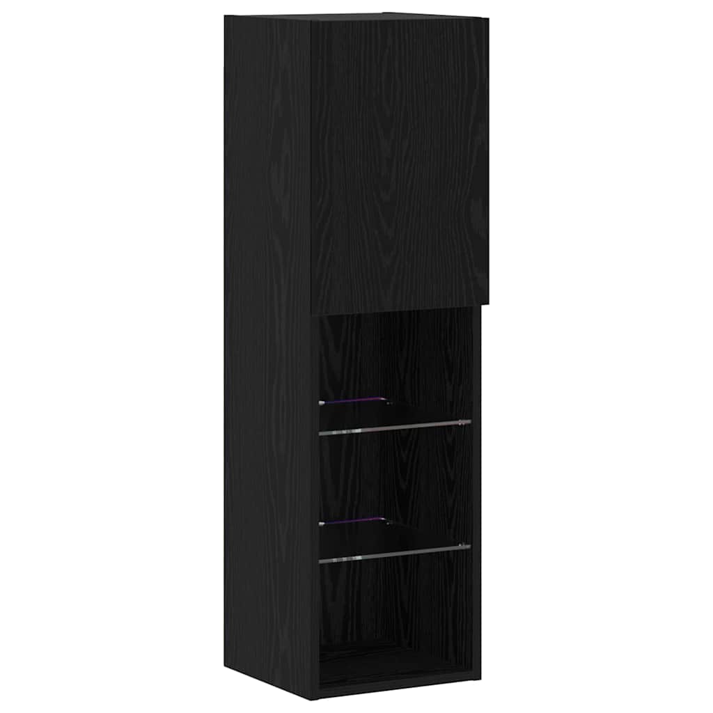 TV-Wandregal-Set 6 pcs Schwarz Eichen-Optik 30.5 x 30 x 102 cm