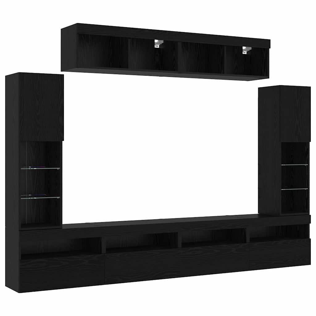 TV-Wandregal-Set 6 pcs Schwarz Eichen-Optik 30.5 x 30 x 102 cm