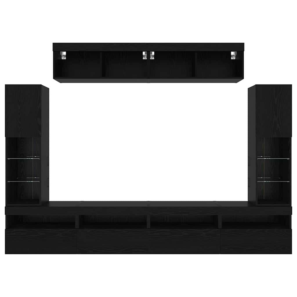 TV-Wandregal-Set 6 pcs Schwarz Eichen-Optik 30.5 x 30 x 102 cm