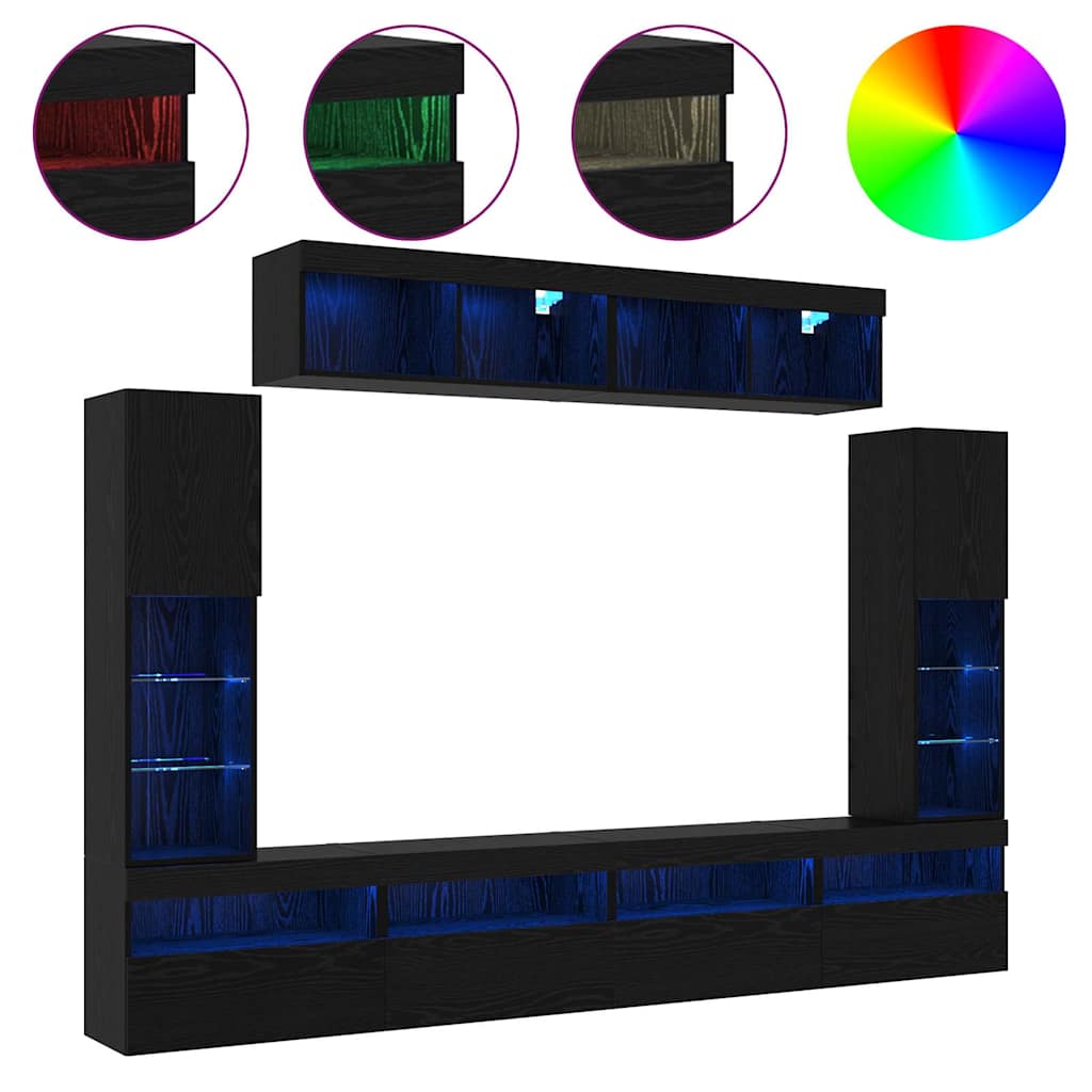TV-Wandregal-Set 6 pcs Schwarz Eichen-Optik 30.5 x 30 x 102 cm