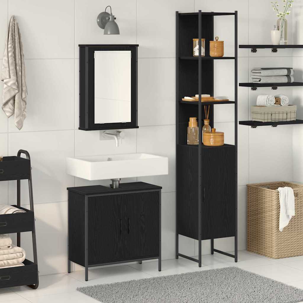 Badezimmermöbel Set mit Regal 3 pcs Schwarz 33 x 33 x 185.5 cm