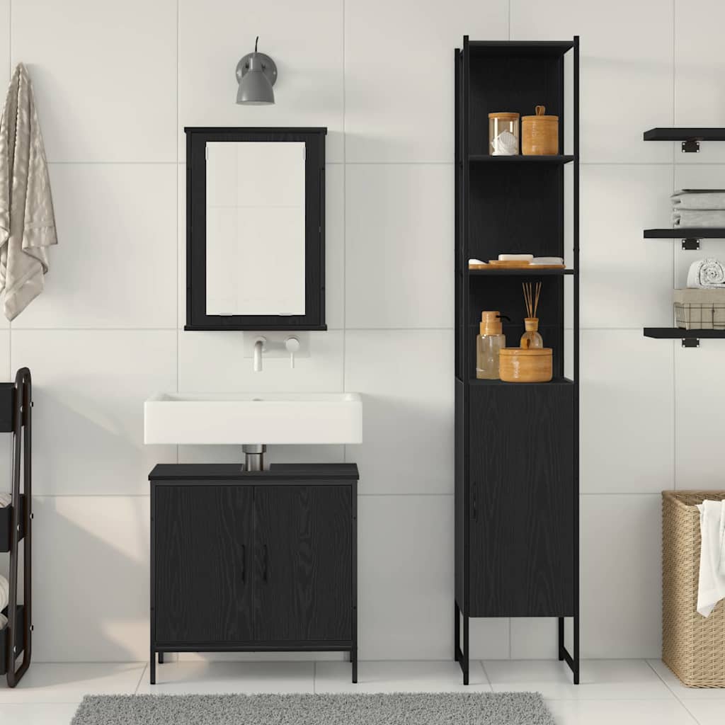 Badezimmermöbel Set mit Regal 3 pcs Schwarz 33 x 33 x 185.5 cm