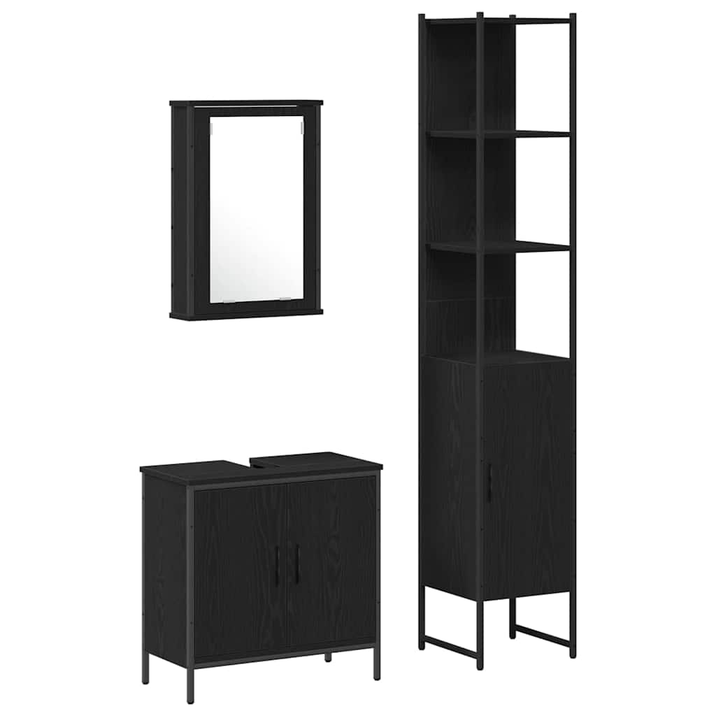 Badezimmermöbel Set mit Regal 3 pcs Schwarz 33 x 33 x 185.5 cm