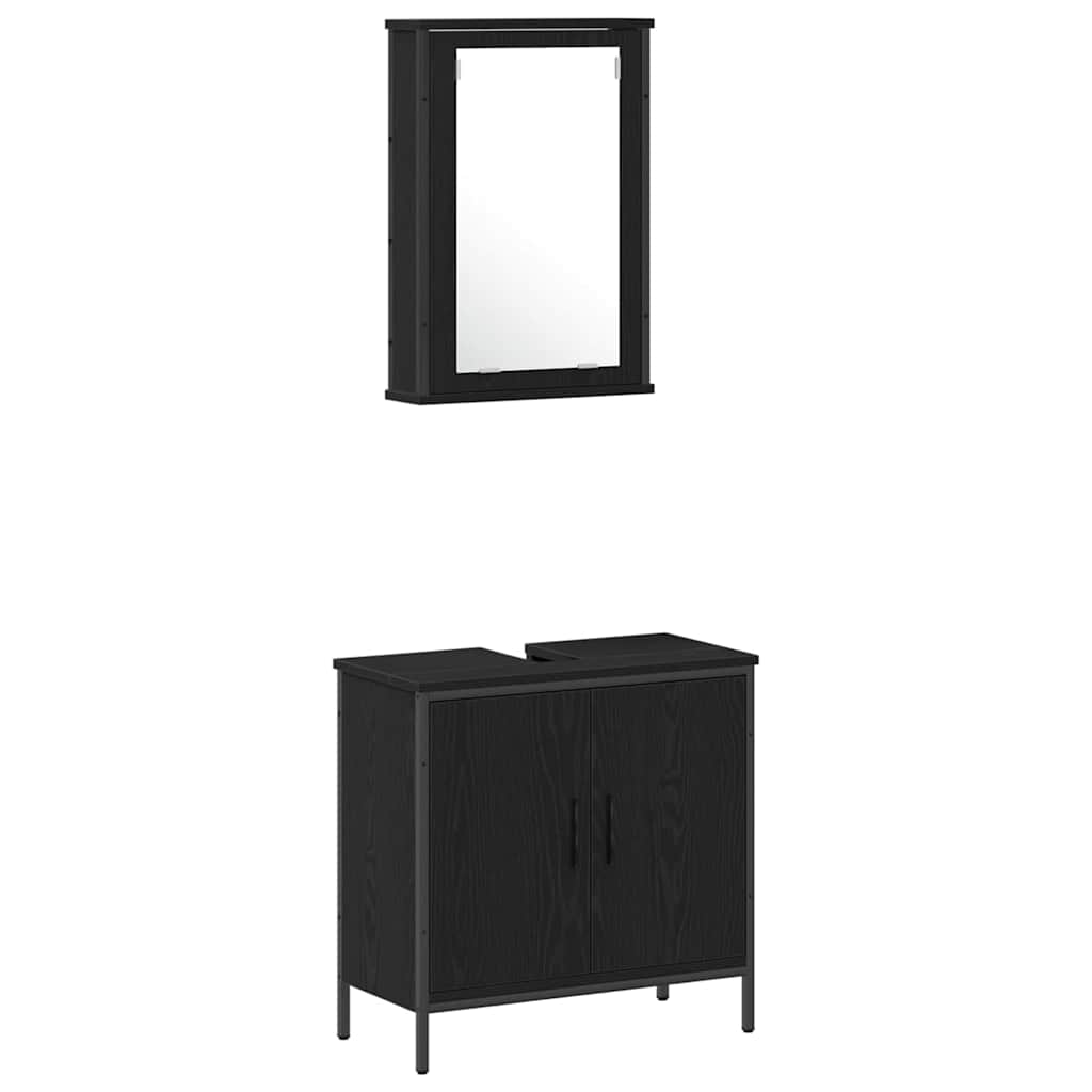 Badezimmermöbel Set mit Regal 3 pcs Schwarz 33 x 33 x 185.5 cm