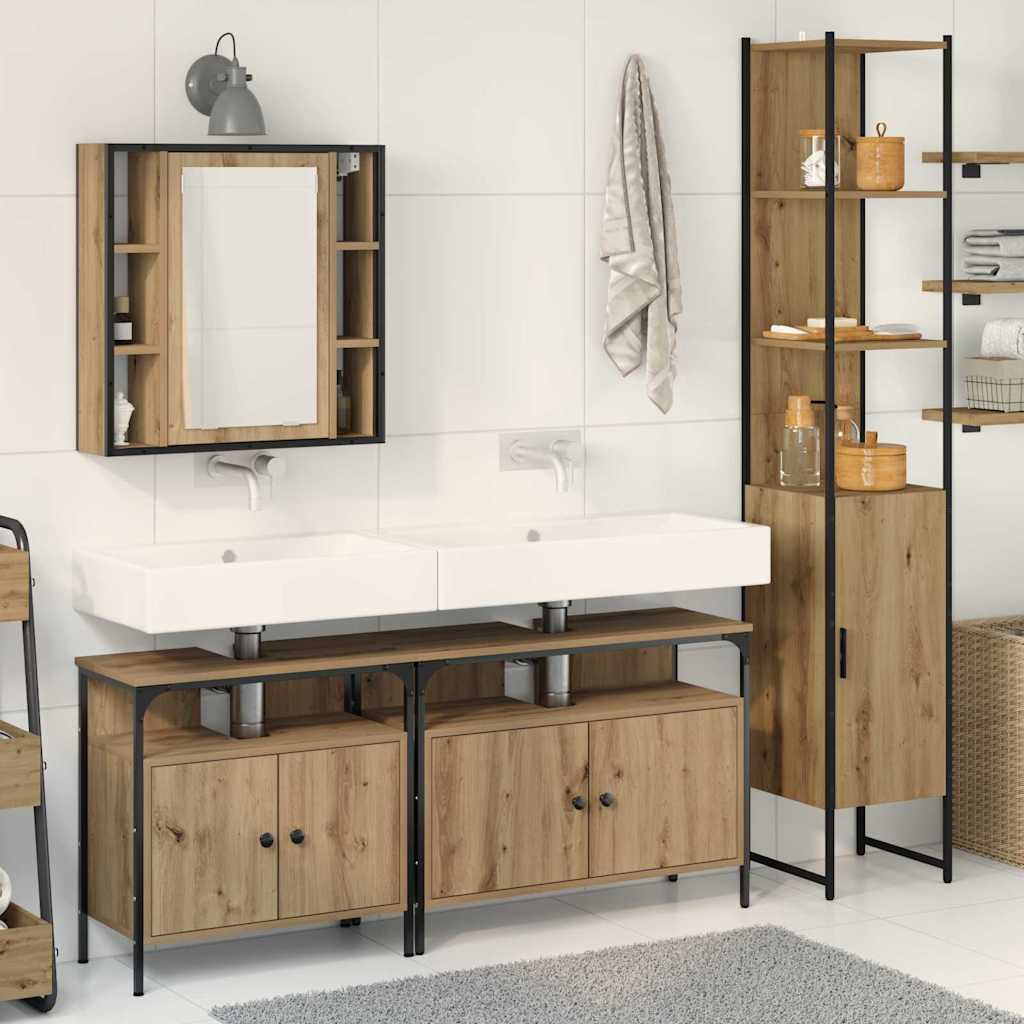 Badezimmerschrankset mit Regal mit Tür 4 pcs Eiche handwerklich